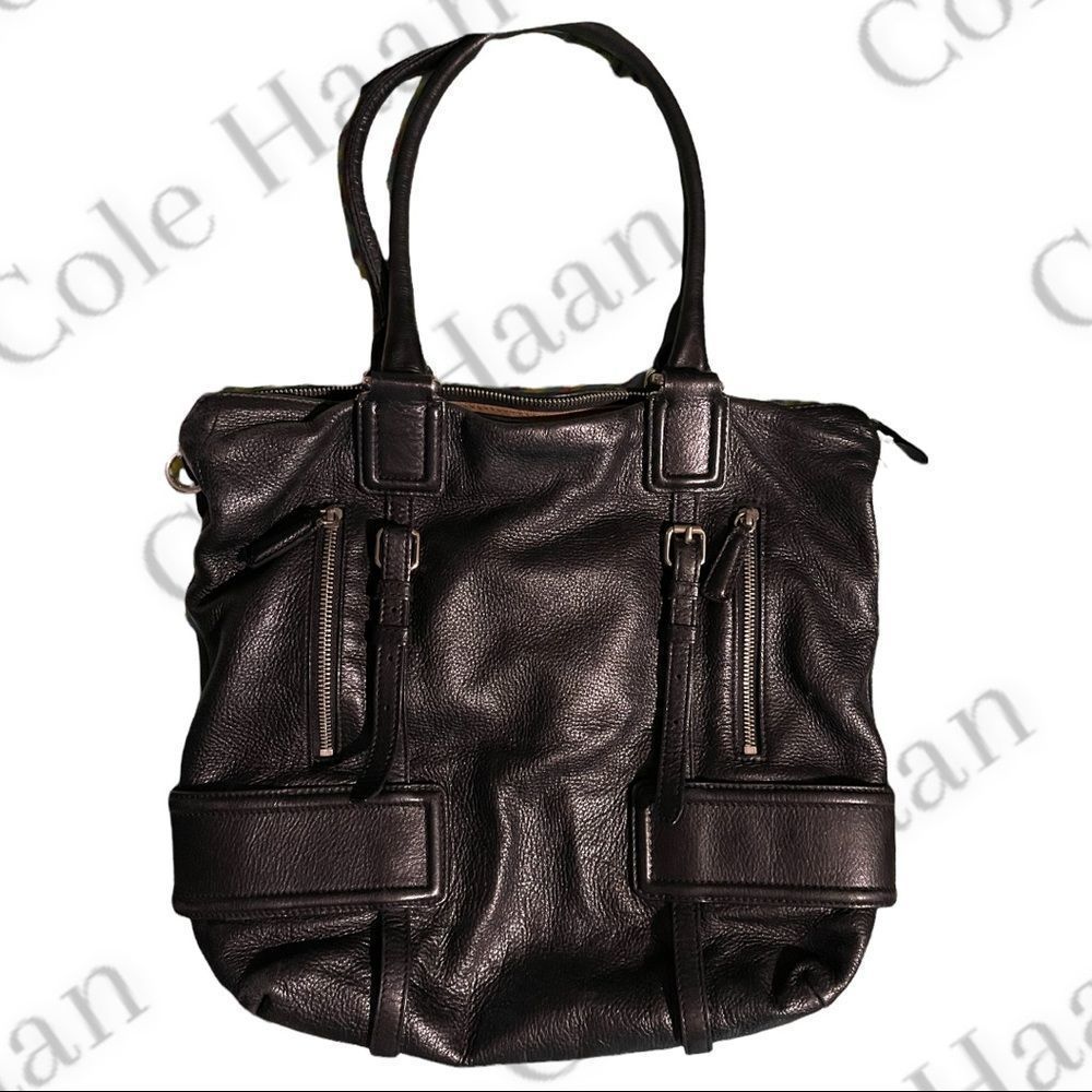 Cole Haan pebbled leather hobo shoulder bag with buckle accents